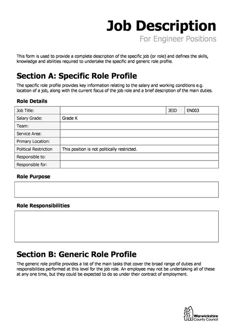 Sample Job Description Template Free