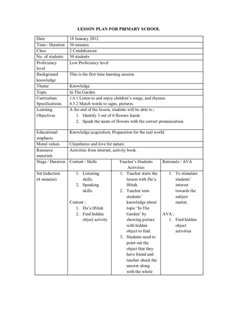 sample lesson plan for primary school pdf term 2