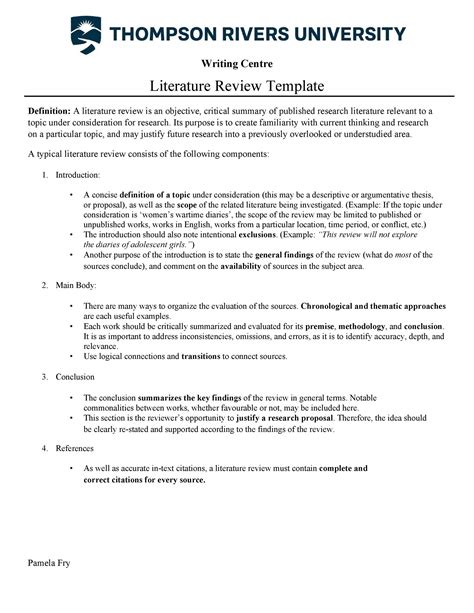 sample literature review summary example