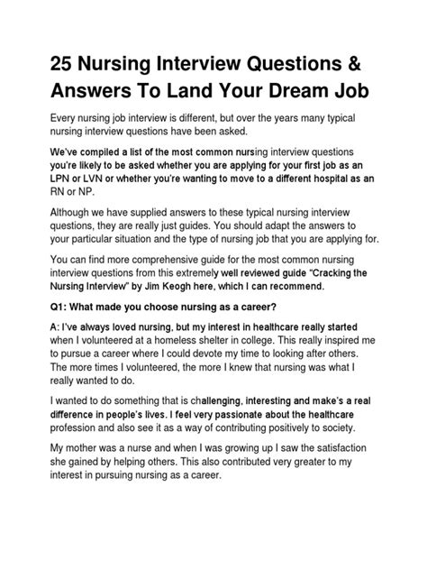 sample nursing job interview questions and answers