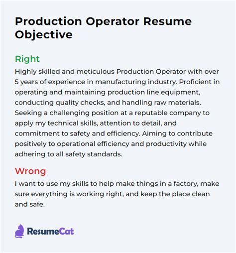 sample objectives in resume for production operator