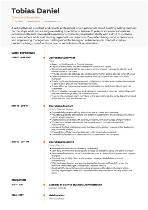 sample objectives in resume for supervisor