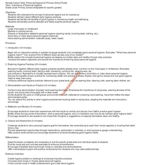 sample of a written lesson note