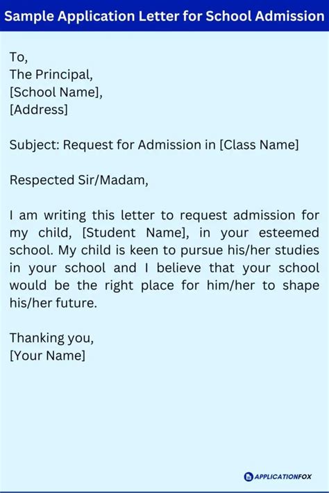 sample of application letter in school