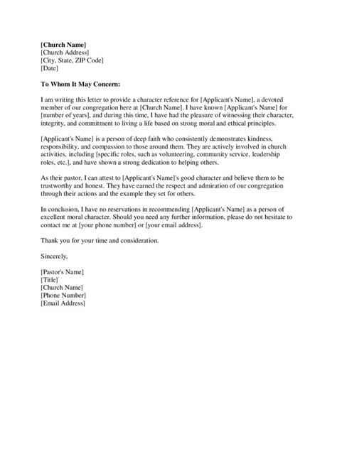 sample of character reference letter from a pastor