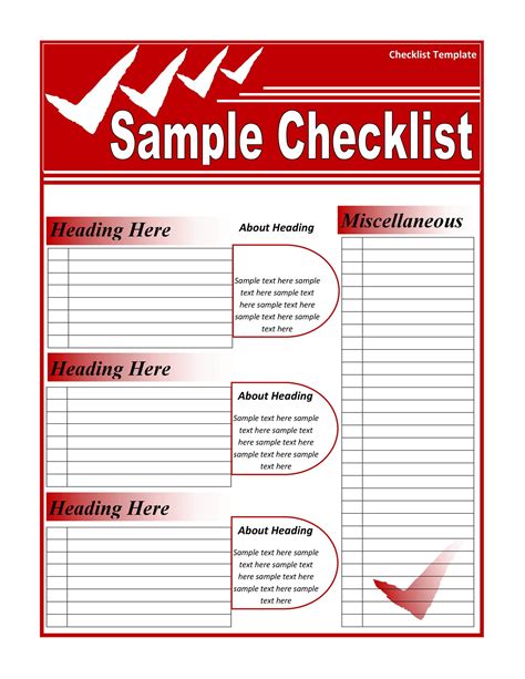 sample of check list