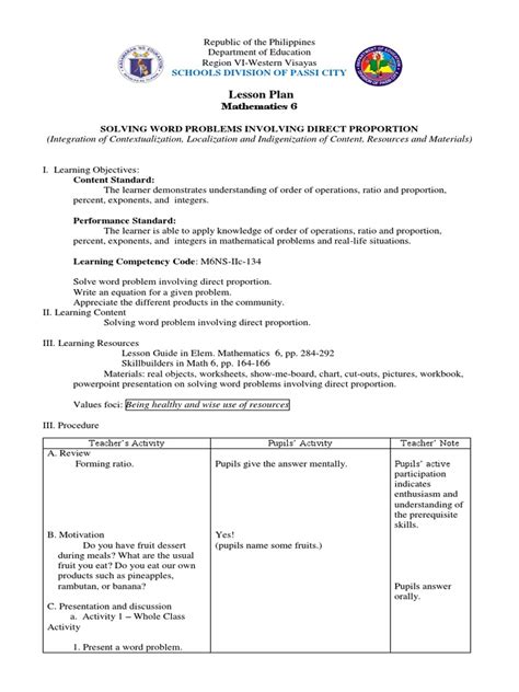sample of contextualized lesson plan in mathematics