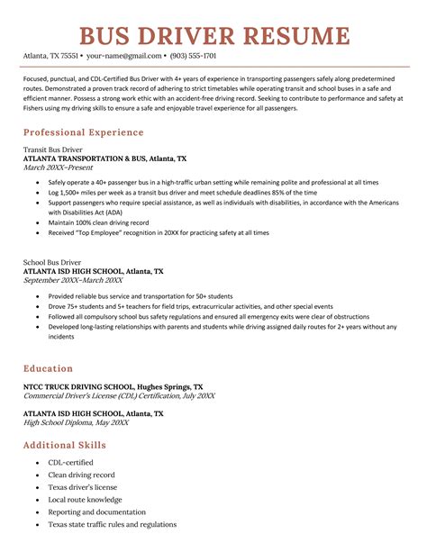sample of curriculum vitae for a driver