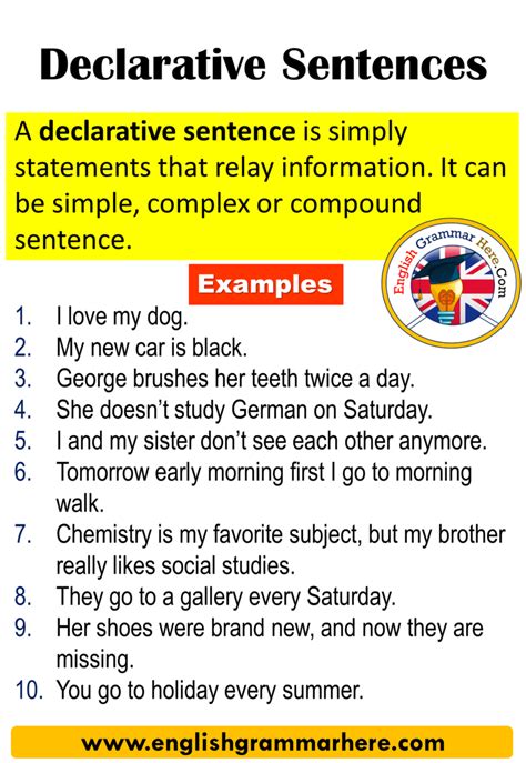 sample of declarative sentence grade 3