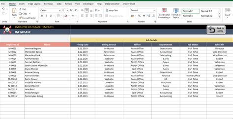 sample of employee database in excel