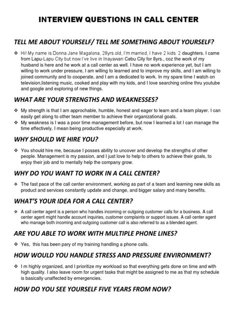 sample of initial interview in call center