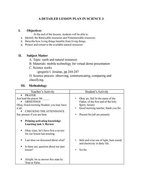 sample of lesson plan in science grade 3