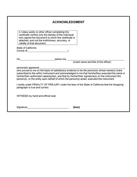 sample of notary acknowledgement form