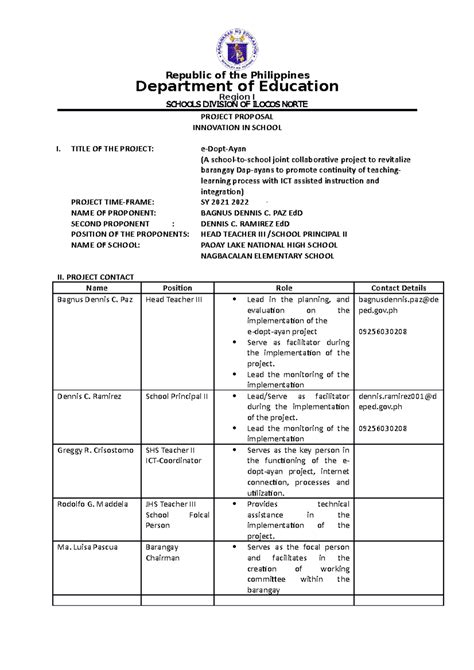 sample of project proposal in school deped