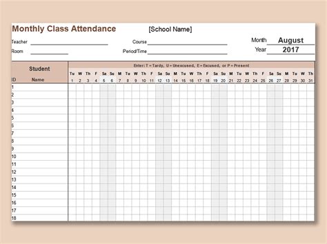 sample of student attendance sheet in excel