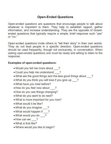 sample open ended questions for students
