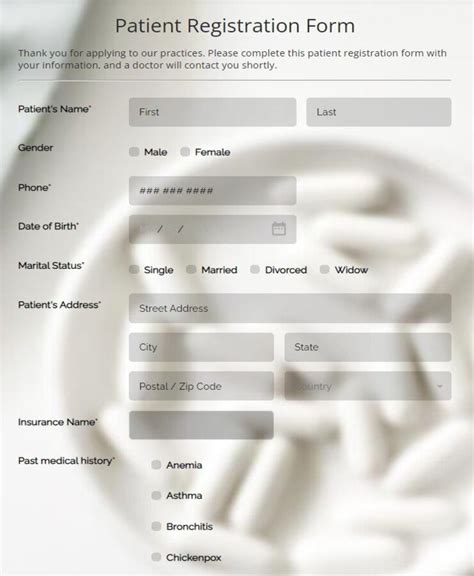 sample patient registration form in html code