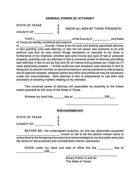 sample power of attorney form