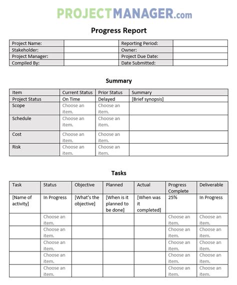 sample project progress report to management