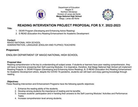 sample project proposal in reading filipino