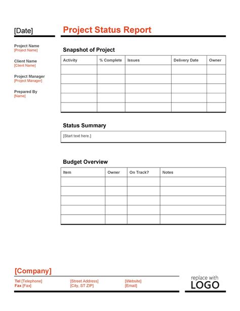 sample project status report template word