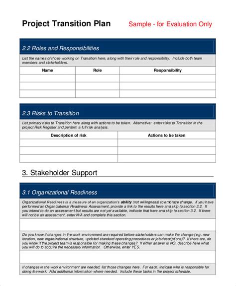 sample project transition plan document