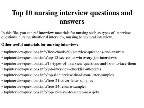 sample questions and answers for nursing interview