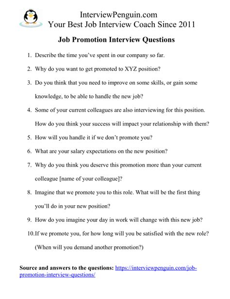 sample questions and answers for promotion interview