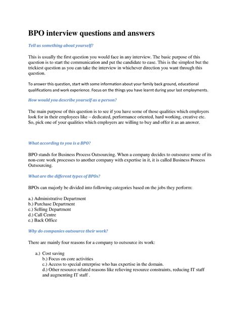 sample questions for interview in bpo