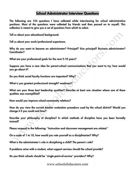 sample questions for school administrator interview