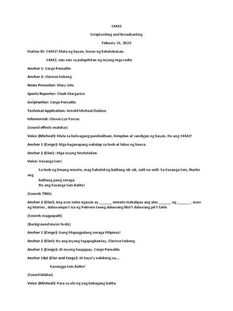 sample radio broadcasting script tagalog pdf
