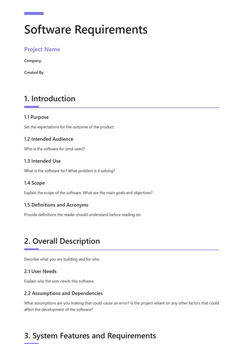sample requirements document for software development