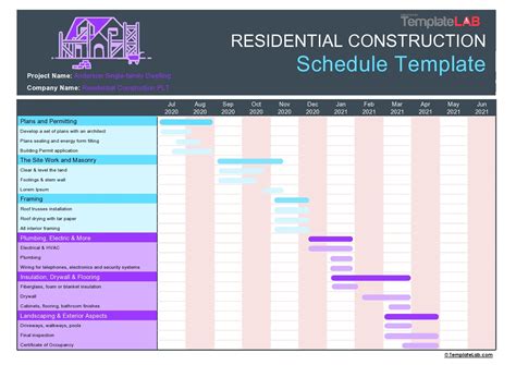 sample residential construction schedule excel