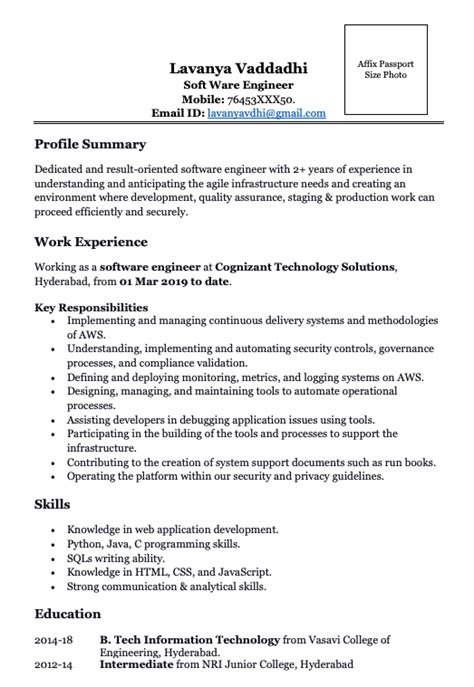 sample resume for software developer with 2 years experience