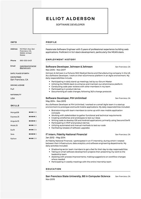 sample resume software developer