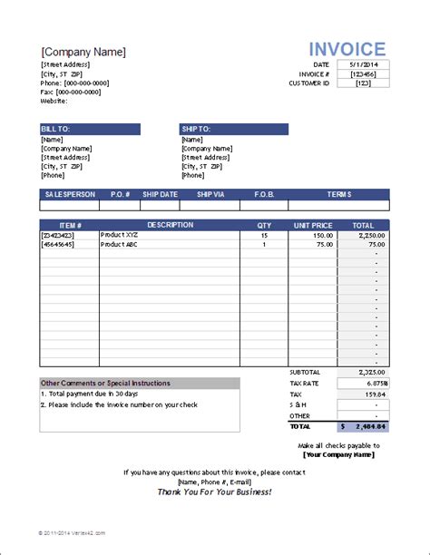 sample sales invoice excel format