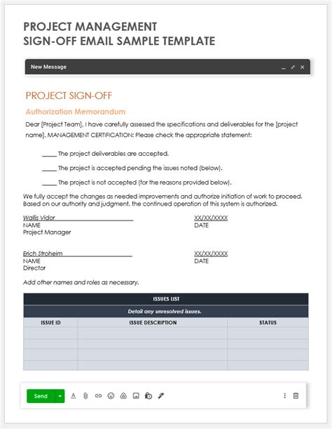 sample sign off document