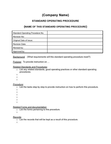 sample standard operating procedure template word