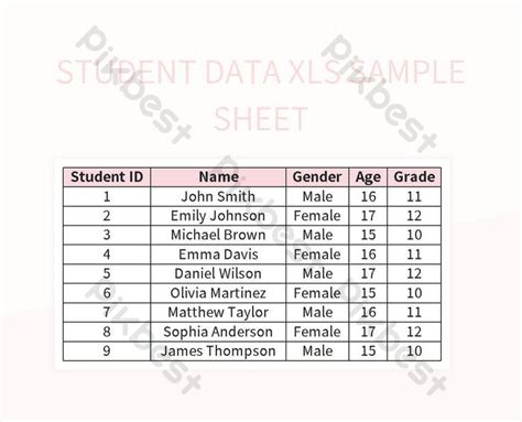 sample student data excel download