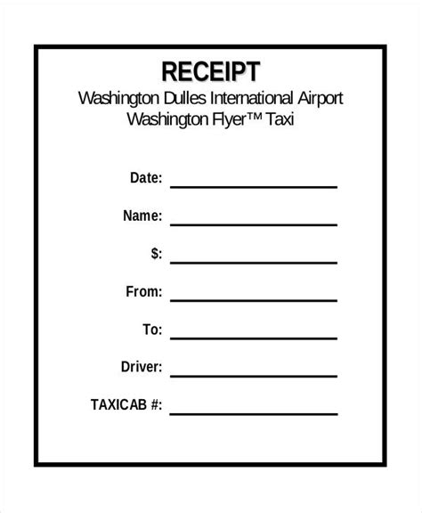 Sample Taxi Receipt Template