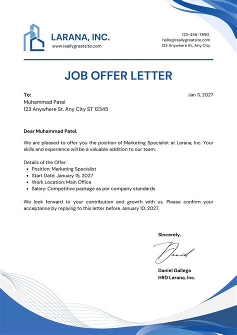 sample offer letter