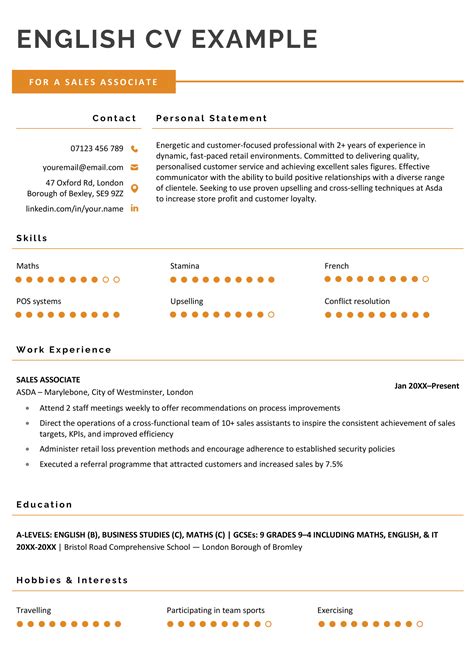 samples of cv in english