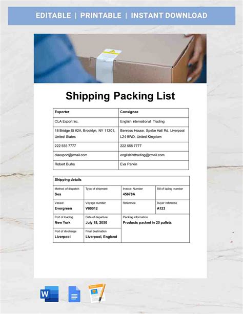 samples of packing and shopping list