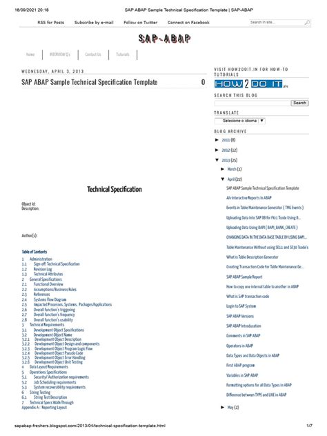 sap abap technical specification document sample pdf