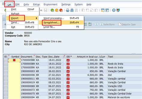 sap export list to excel