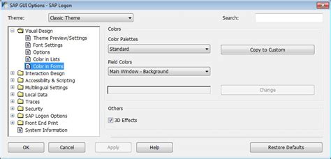 sap gui options in classic theme