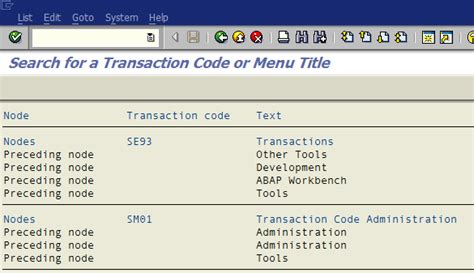 sap transaction code search sap menu