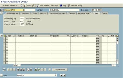 sap transaction code to create purchase order