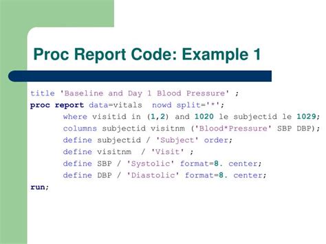 sas proc report id example