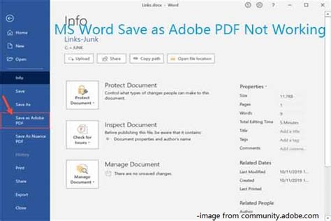 save as pdf not working word